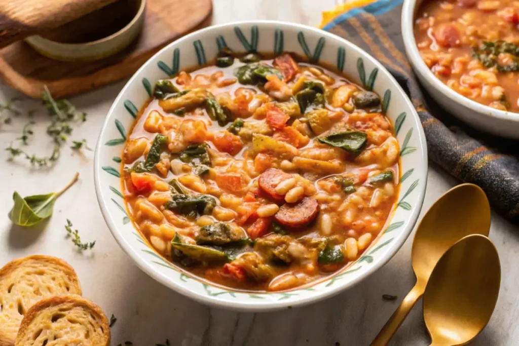 Delicious homemade swamp soup in a bowl.