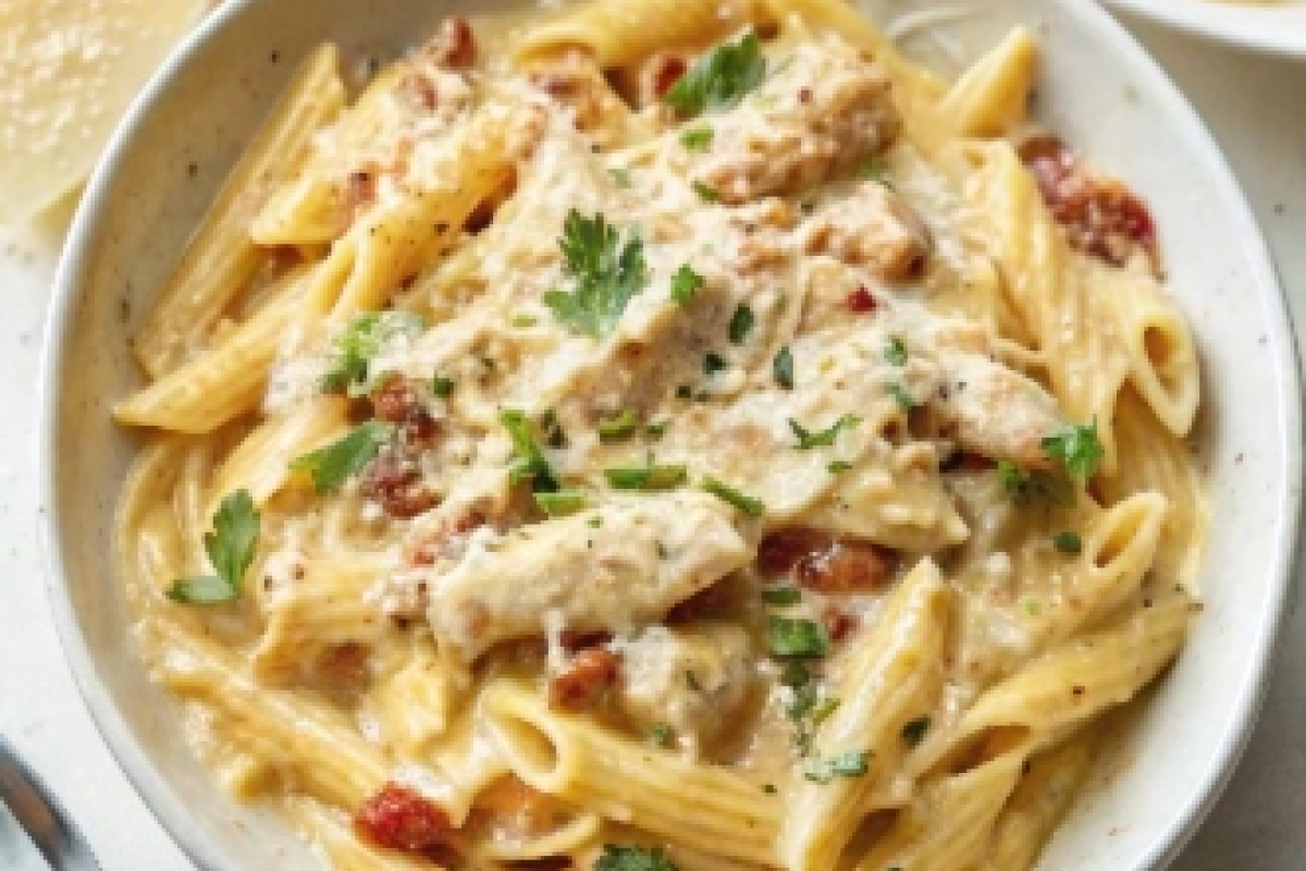 Marry me chicken pasta in a creamy sauce.