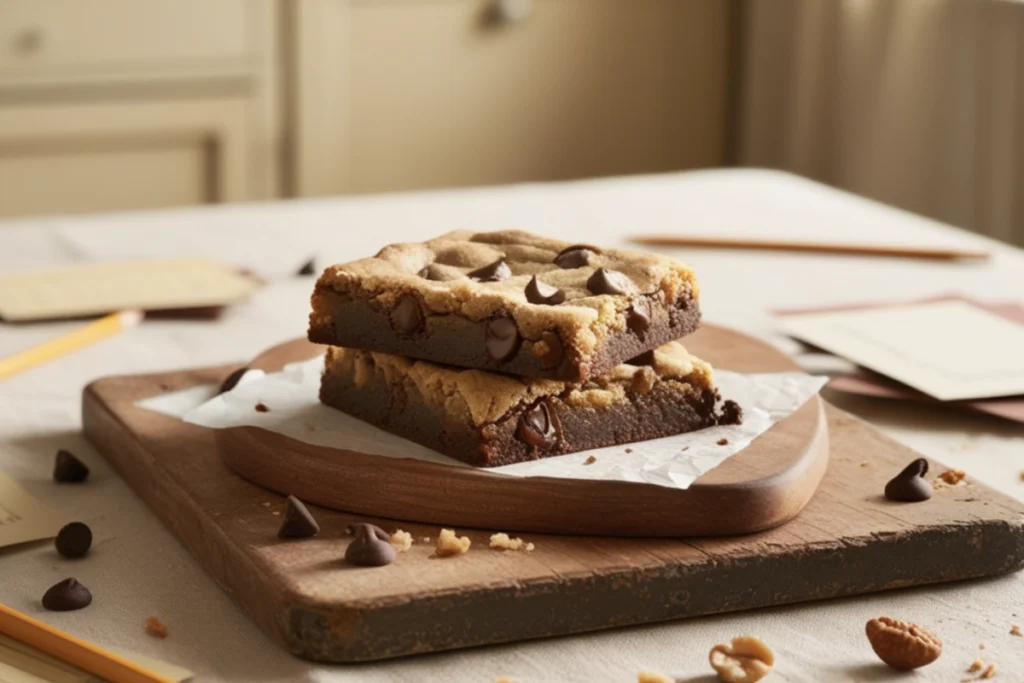 Cookie brownie with layers of cookie dough and rich brownie.