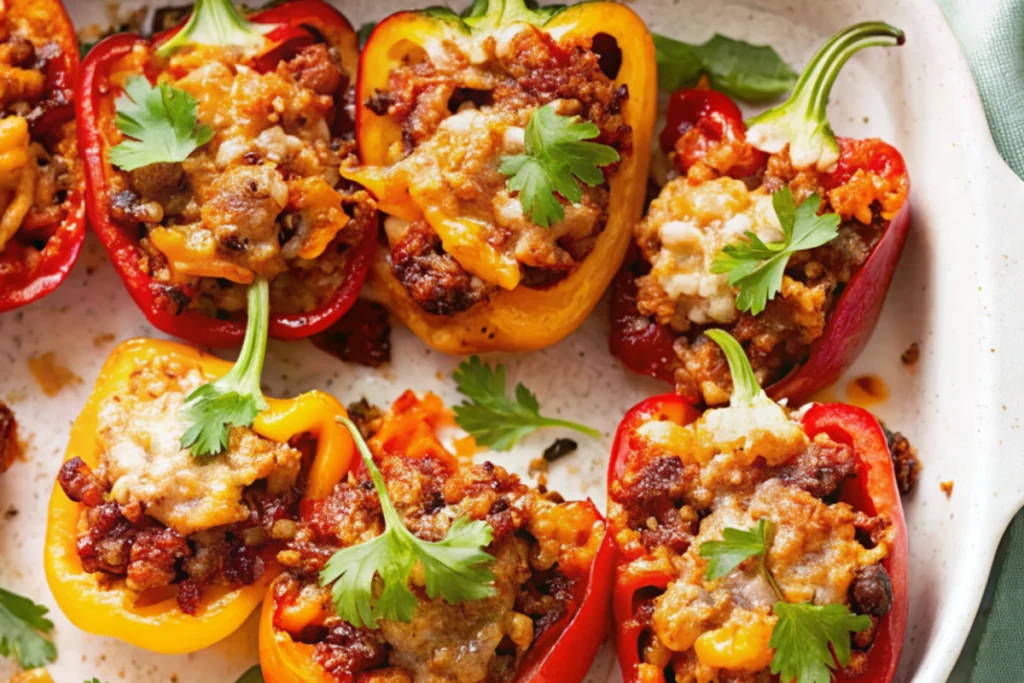 Taco Stuffed Peppers freshly baked and ready to serve.