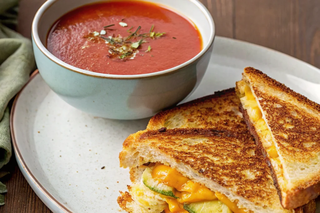 Grilled cheese tomato soup, a classic comfort food.