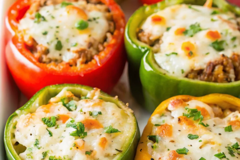 Naturally delicious stuffed bell peppers ready to eat.