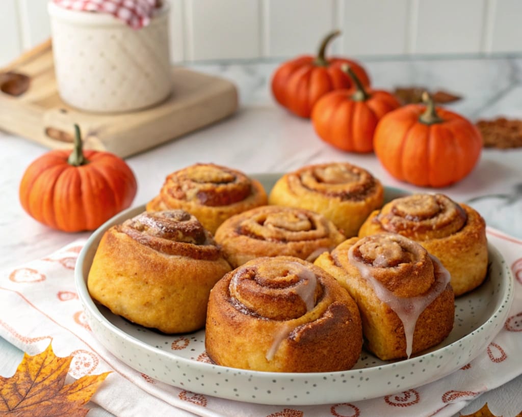 Libby's Pumpkin Rolls with cream cheese filling on a serving plate