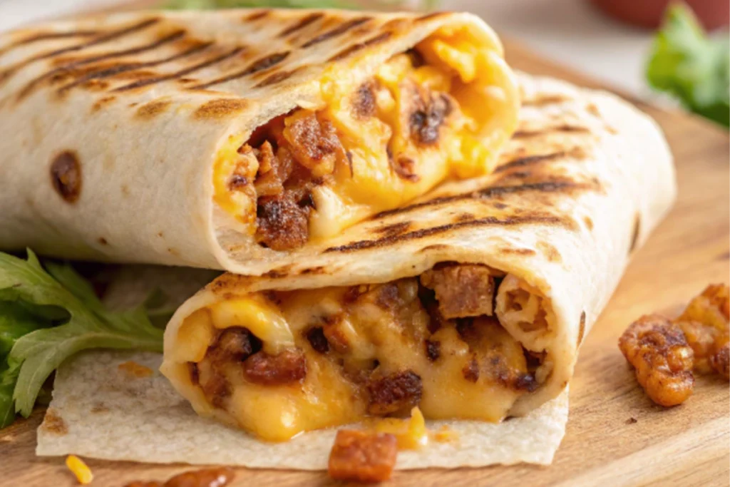 A delicious grilled cheese burrito on a plate.