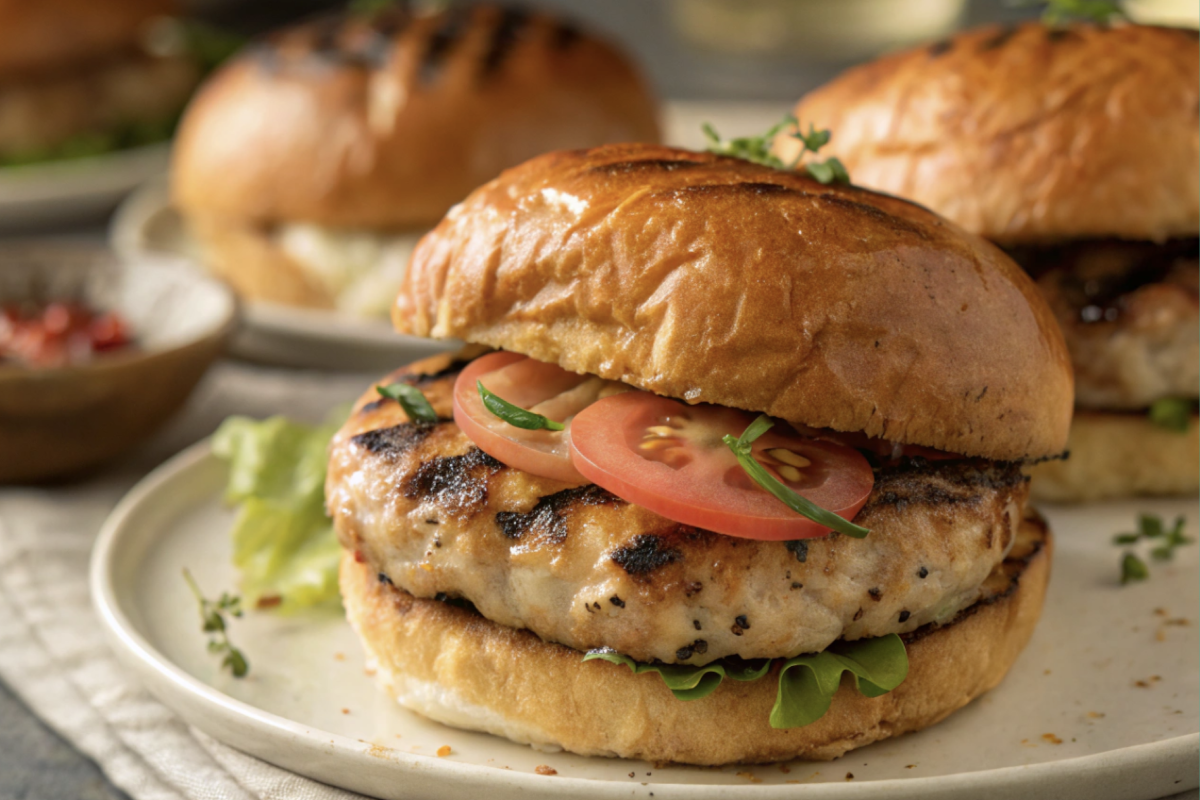 Naturally delicious turkey smash burgers on a plate.