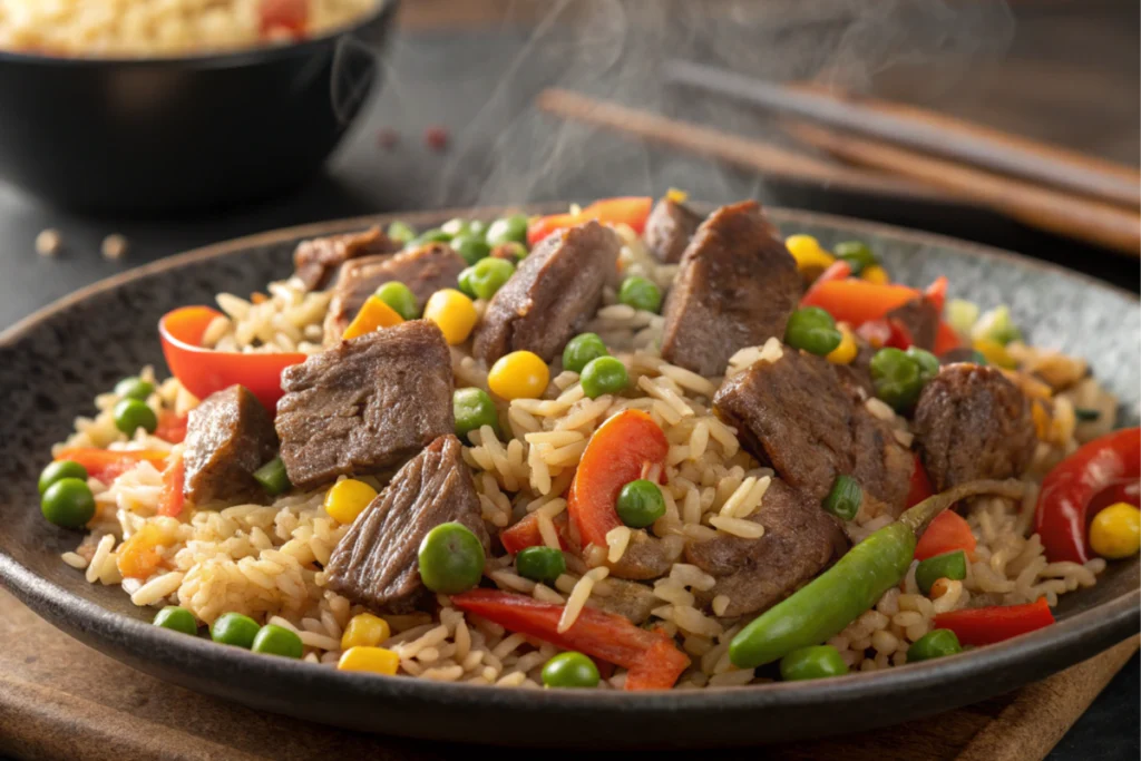 Delicious Steak Fried Rice ready to be served.