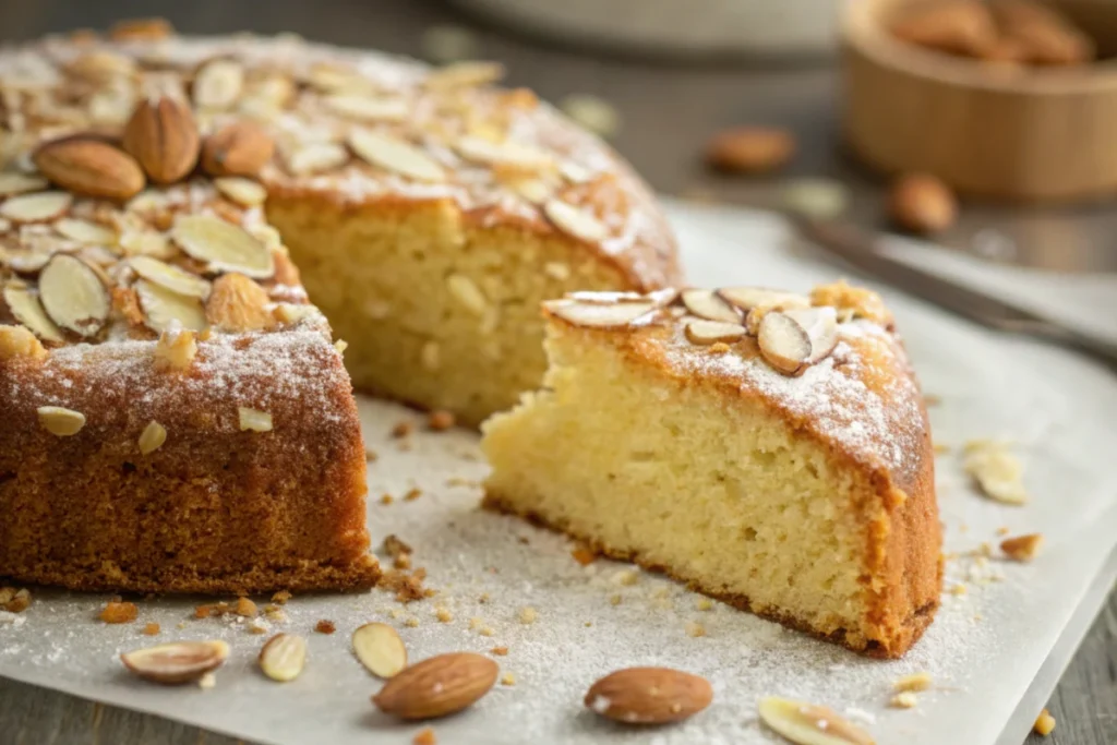 Delicious and naturally flavored almond nut cake.