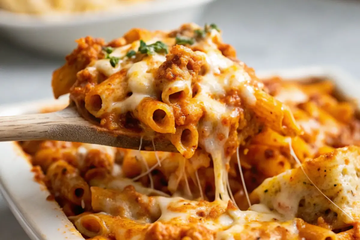 Delicious baked ziti recipe no meat.