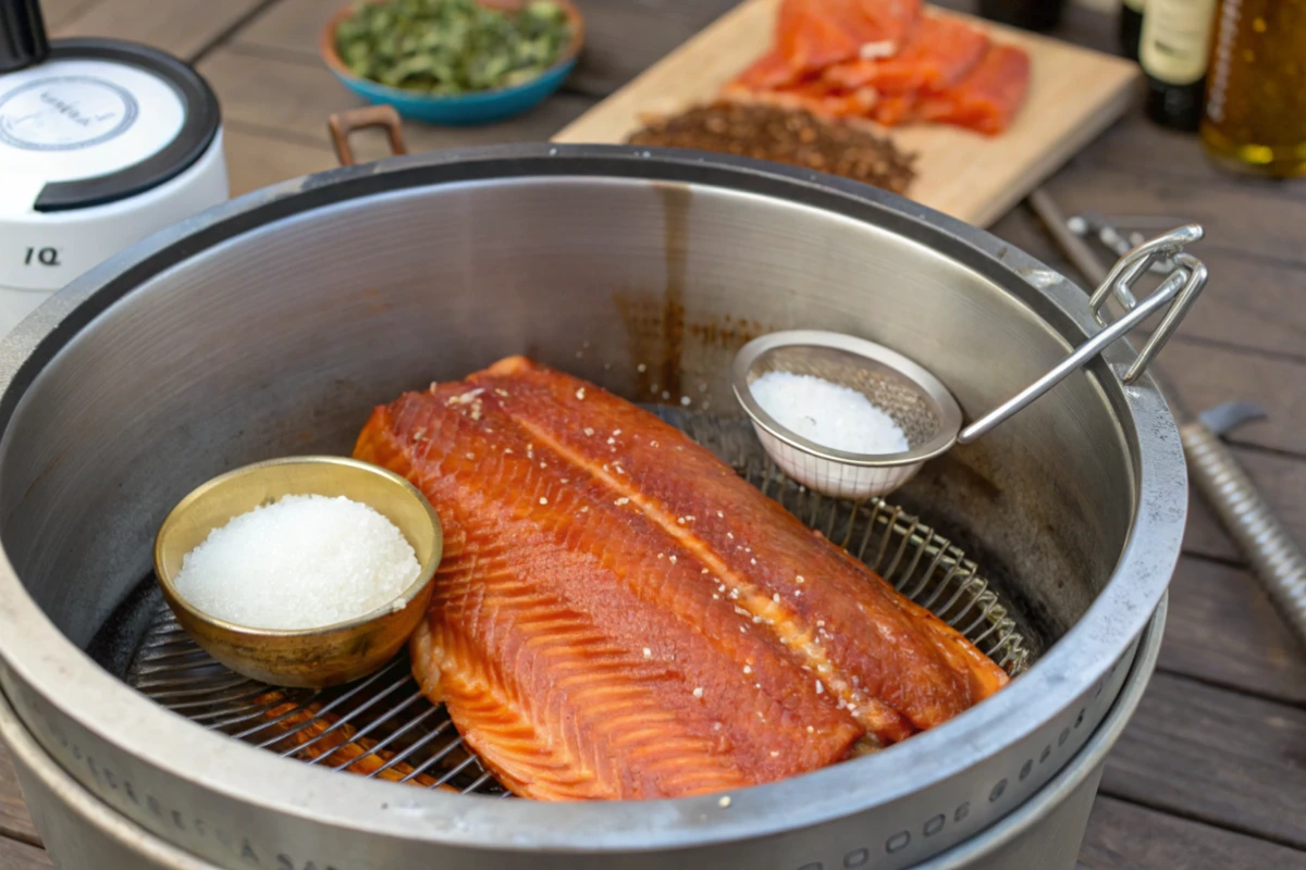 Naturally smoked salmon brine recipe ready for smoking.